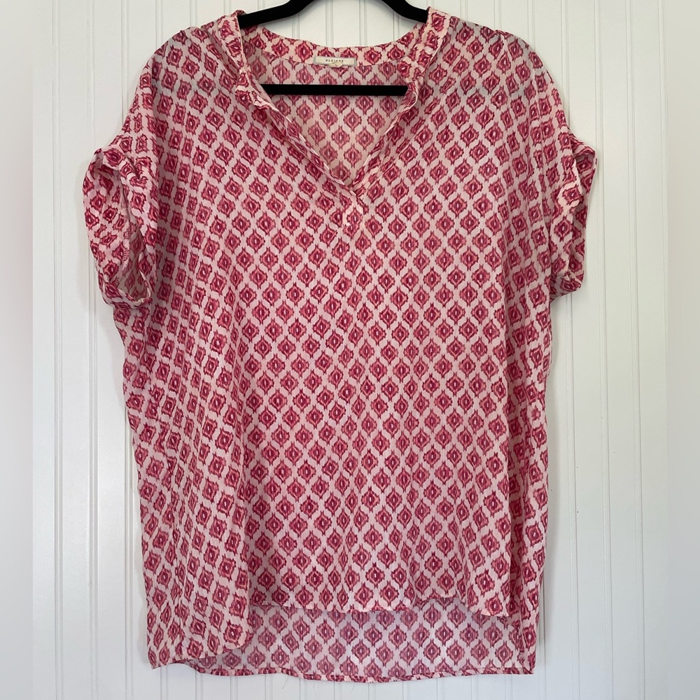 Pleione Red/Cream Blouse | Size Large